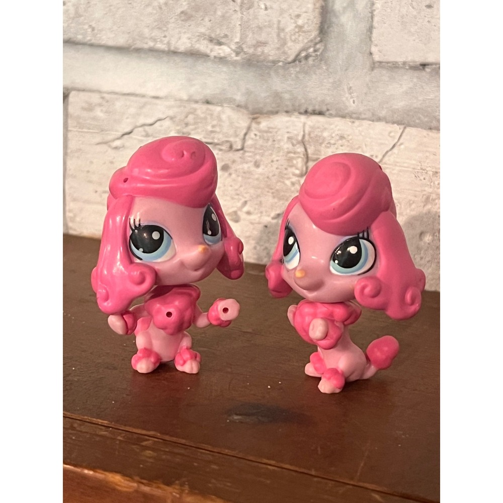Set Of 2 Littlest Pet Shop LPS Hasbro Glitzy Gaynor Poodle #3847 Pink Puppy Dog